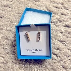 Touchstone Crystal Pave Bar Gold Earrings